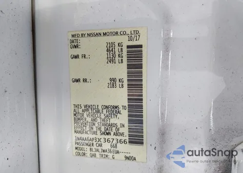 2018 Nissan Maxima 3.5 Sv z USA, uszkodzony, nr VIN 1N4AA6AP3JC367366